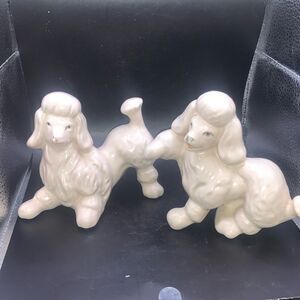 2 Vintage White Ceramic Poodles